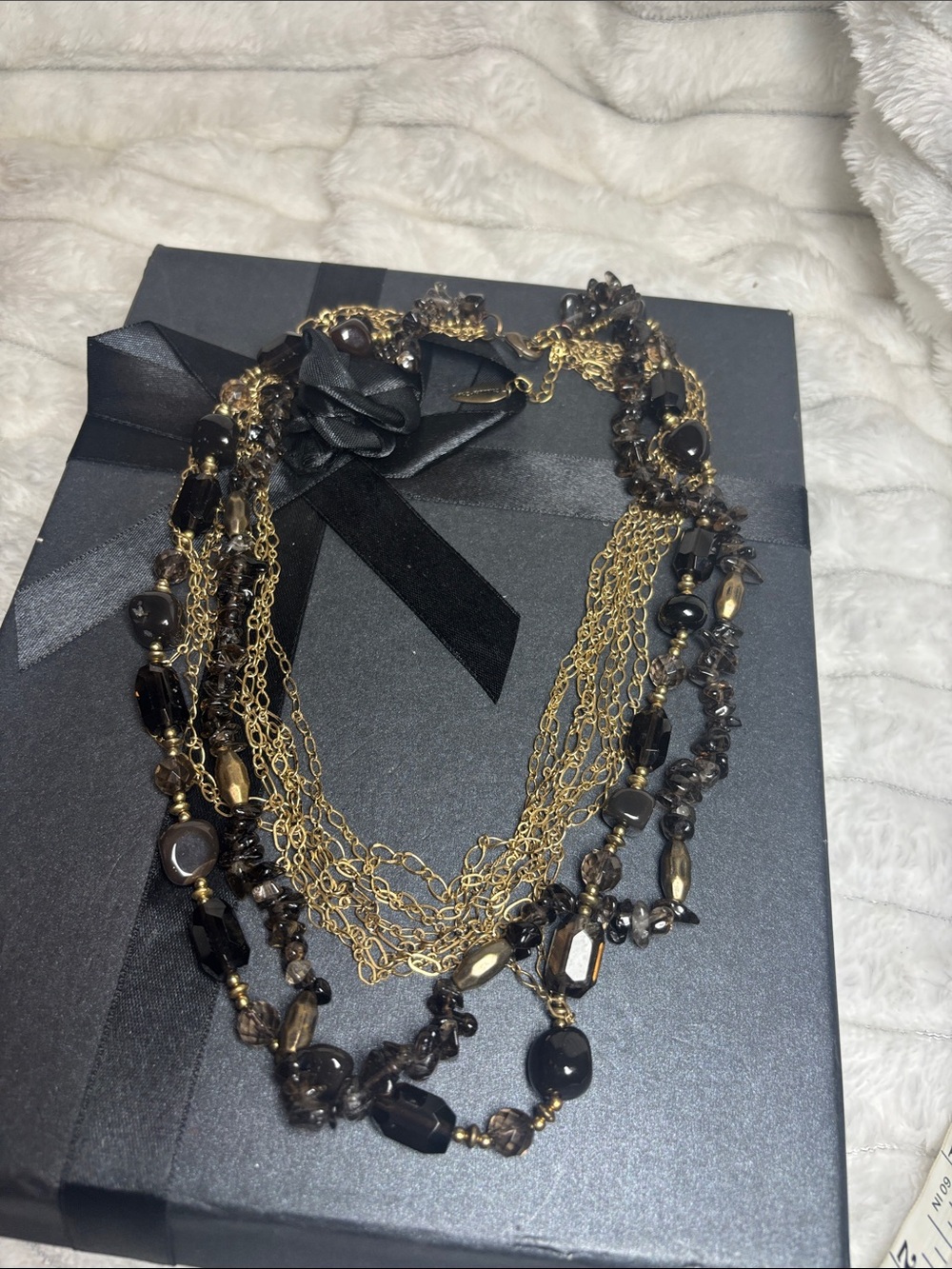 Coldwater Creek Multi-Strand Black and Gold Statement Necklace